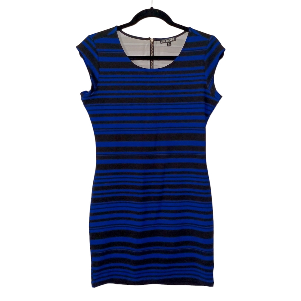 BE BOP Royal Blue Black Stripe Print Bodycon Mini Dress Medium